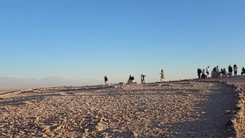 Visitors Gathering at Sunset Viewpoint, Valle de la Luna, Chile 8K Stock Footage 331535183