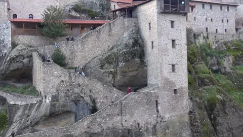 Visitors at Great Meteor monastery in Meteora, Greece, Dec 25, 2018 Video stock 273011871