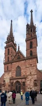 Visitors at the Iconic Basel Minster Stock Photos