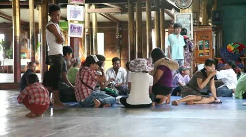 Visitors inside Nga Phe Kyaung Monastery Stock Footage 11344994