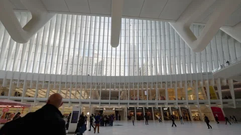 Visitors Inside the Oculus Transportation Hub in Manhattan Video stock 342594443