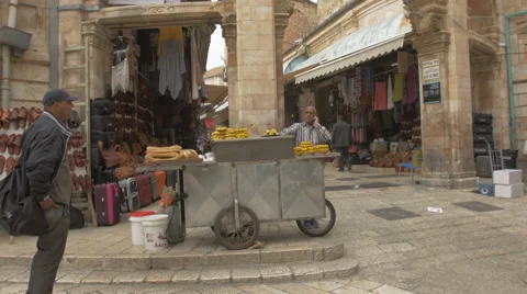 Visitors at Jerusalem old city bazaar. Stock Footage 59829923