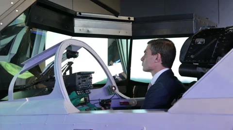 Visitors learn simulator aircraft Stock Footage 54642926
