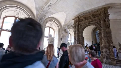 Visitors at Louvre Museum Hall Stock Footage 296796642