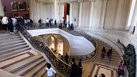 Visitors at Louvre Museum Staircase Stock Footage 291261160