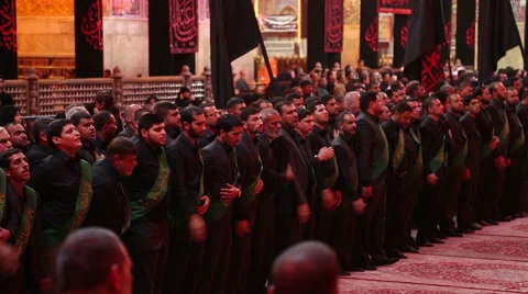 Visitors mourning for Imam Hussein inside Hussein's shrine, Karbala, Iraq 756 Stock Footage 45158987