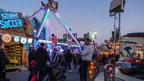 Visitors in the night at the funfair in Warendorf Stock Footage 88417730
