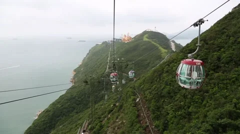 Visitors to the Ocean Park moved to the cable car cabins, Hong Kong Stock Footage 50518877