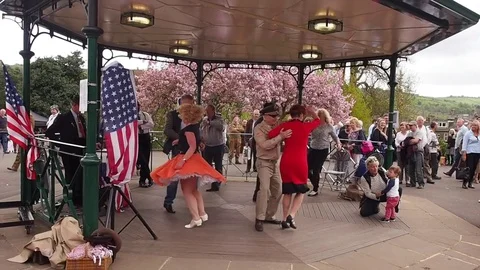 Visitors partaking in the 1940's tea dance at Howarth Stock Footage 72317936