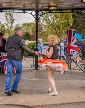 Visitors participating in the war time type tea dancing Stock Photos