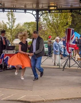 Visitors participating in the war time type tea dancing Stock Photos
