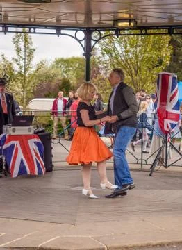 Visitors participating in the war time type tea dancing Stock Photos