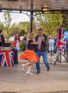 Visitors participating in the war time type tea dancing Stock Photos