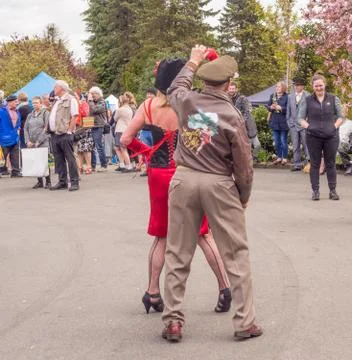 Visitors participating in the war time type tea dancing Stock Photos