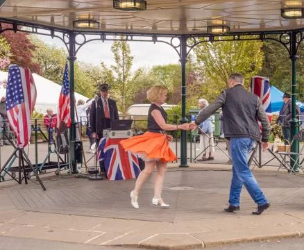 Visitors participating in the war time type tea dancing Stock Photos