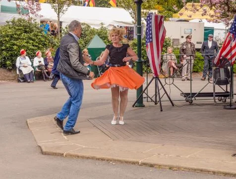 Visitors participating in the war time type tea dancing Stock Photos