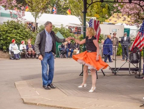 Visitors participating in the war time type tea dancing Stock Photos