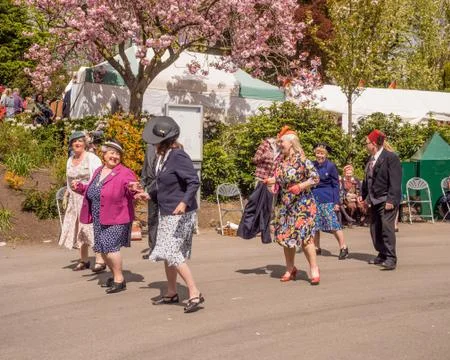Visitors participating in the war time type tea dancing Stock Photos
