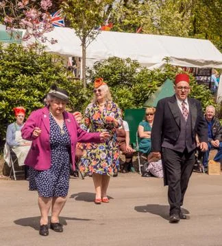 Visitors participating in the war time type tea dancing Stock Photos