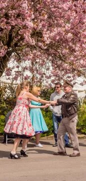Visitors participating in the war time type tea dancing Stock Photos