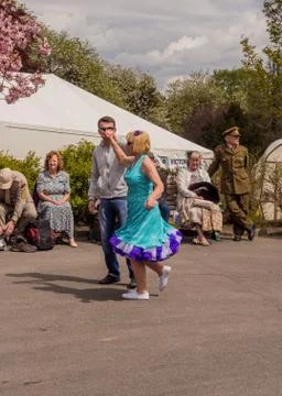 Visitors participating in the war time type tea dancing Stock Photos