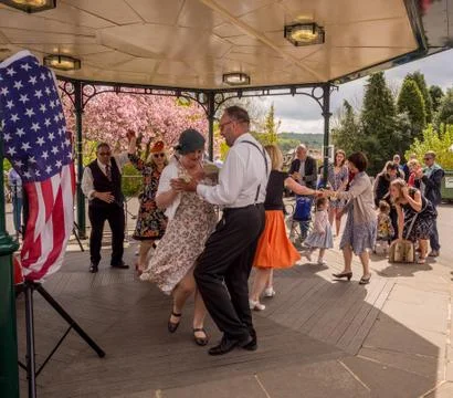 Visitors participating in the war time type tea dancing Stock Photos