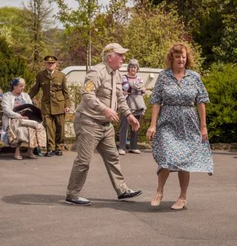 Visitors participating in the war time type tea dancing Stock Photos