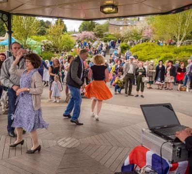 Visitors participating in the war time type tea dancing Stock Photos