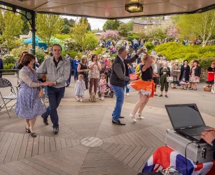 Visitors participating in the war time type tea dancing Stock Photos