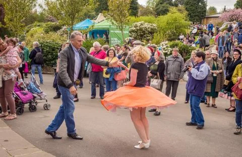 Visitors participating in the war time type tea dancing Stock Photos