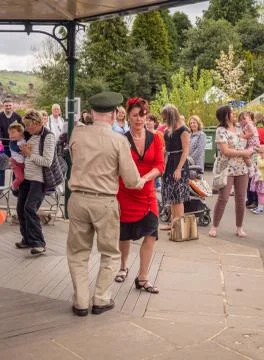 Visitors participating in the war time type tea dancing Stock Photos
