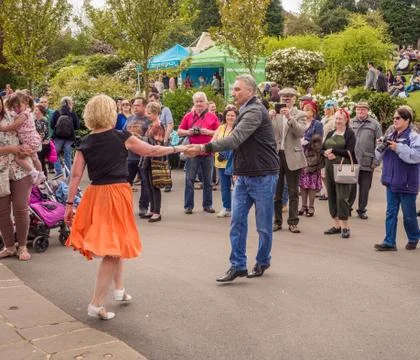 Visitors participating in the war time type tea dancing Stock Photos
