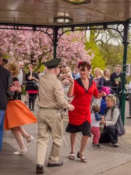 Visitors participating in the war time type tea dancing Stock Photos