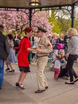 Visitors participating in the war time type tea dancing Stock Photos