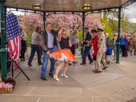 Visitors participating in the war time type tea dancing Stock Photos