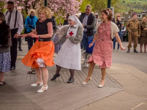 Visitors participating in the war time type tea dancing Stock Photos