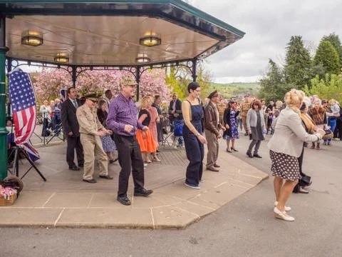 Visitors participating in the war time type tea dancing Stock Photos
