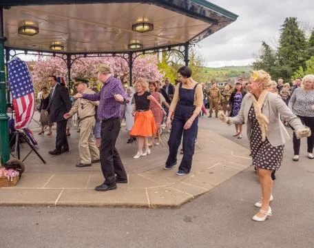 Visitors participating in the war time type tea dancing Stock Photos