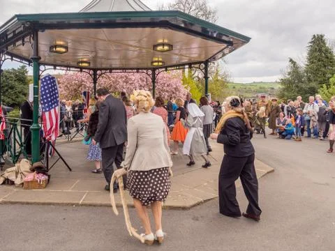 Visitors participating in the war time type tea dancing Stock Photos