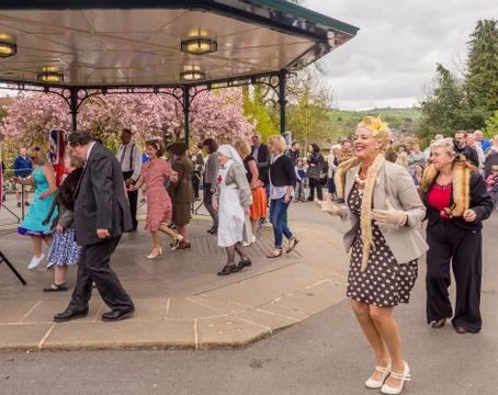Visitors participating in the war time type tea dancing Stock Photos
