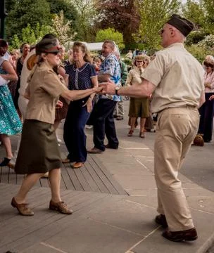 Visitors participating in the war time type tea dancing Stock Photos