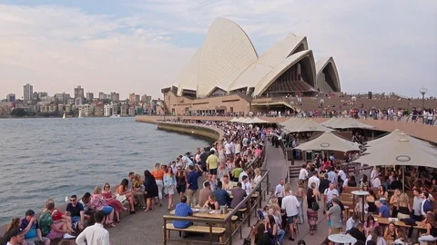 Visitors, party people at Sydney Opera House ,Sydney Australia Stock Footage