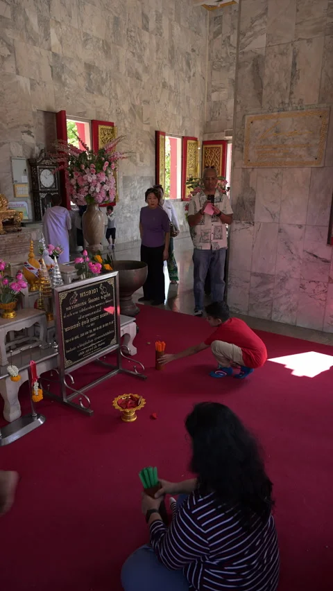 Visitors Praying Inside Wat Chalong Temple Hall Stock Footage 336694150