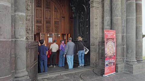 Visitors Queue at Cathedral Doorway, Catedral Metropolitana, Quito, Ecuador 8K Stock Footage 331487913