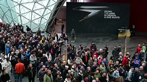 Visitors queue to enter the EICMA motorcycle trade show Stock-Footage 291394358