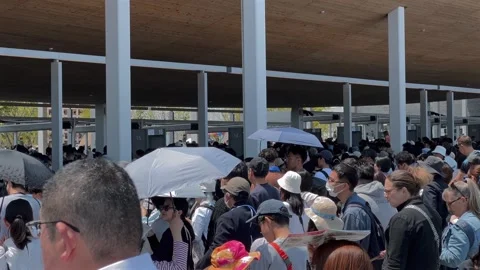 Visitors Queue for Security Check at Expo 2025 Osaka Entrance Video stock 321039182