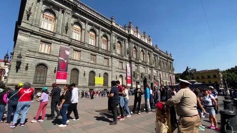 Visitors queue to visit the National Museum of Art, Mexico City 4K Stock Footage 293745062
