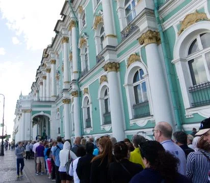Visitors Queuing Outside the State Hermitage Museum, St Petersburg, Russia. Stock Photos