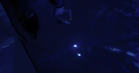 Visitors reflected in blue immersive light installation abstract view Stock Footage 321035747