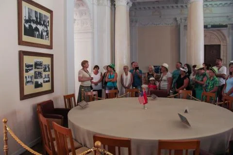Visitors at the round table. Stock Photos